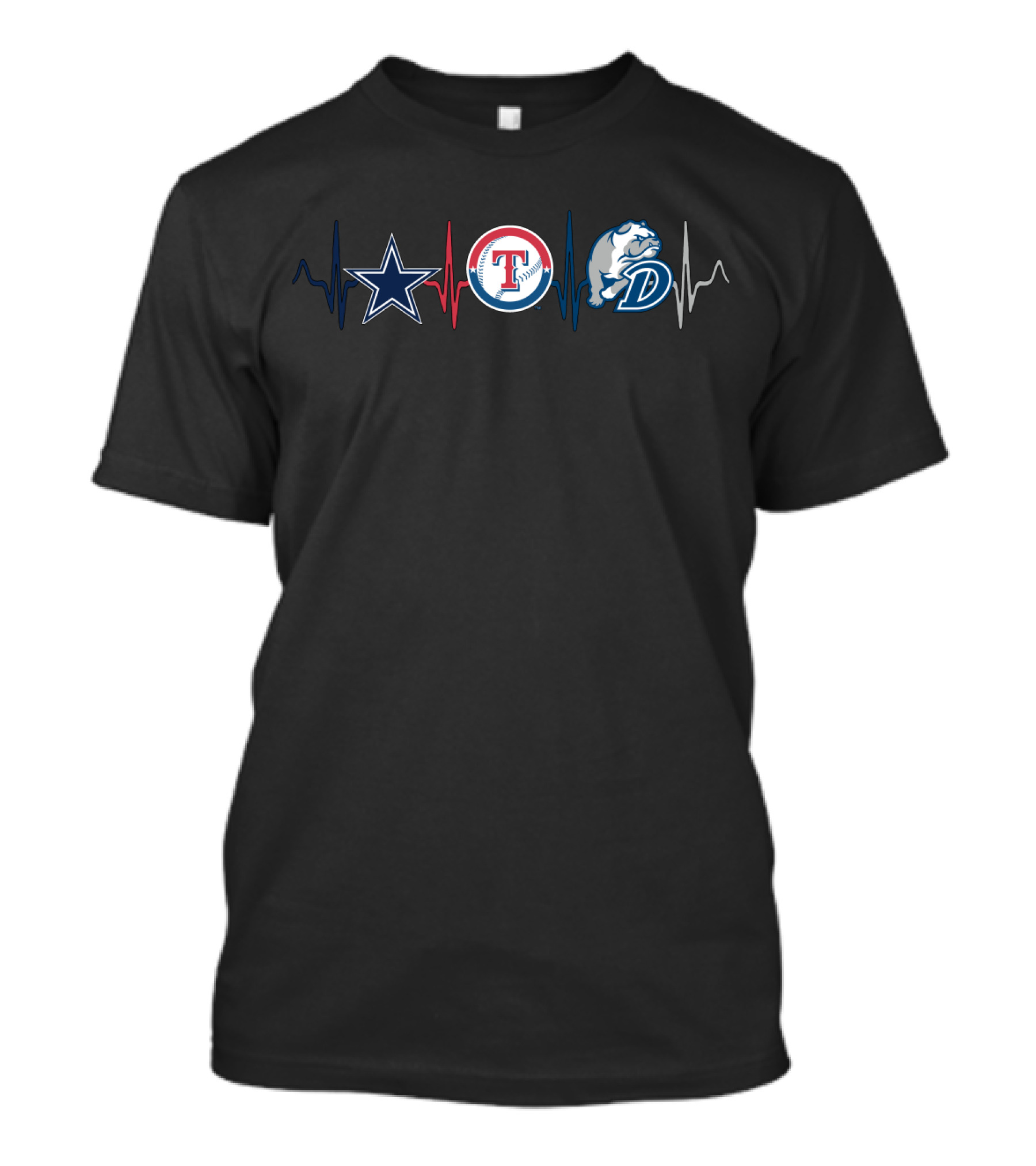 Love Cowboys Rangers Bulldogs Db Logos Heartbeat T-Shirt