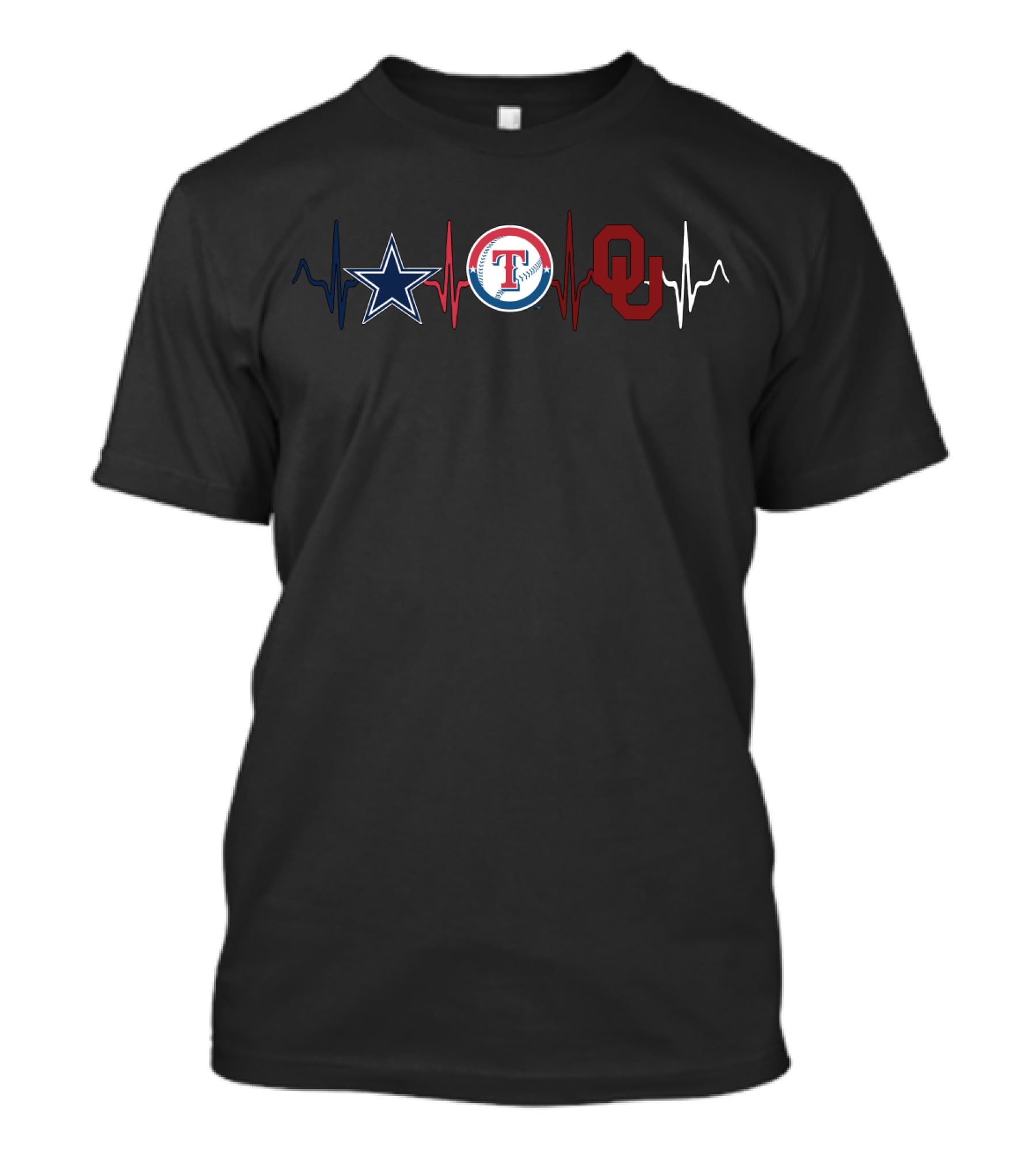Dallas Cowboys Texas Rangers Oklahoma Sooners Heartbeat T-Shirt
