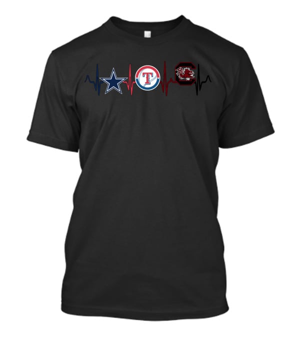 Dallas Cowboys Texas Rangers South Carolina Gamecocks Heartbeat T-Shirt