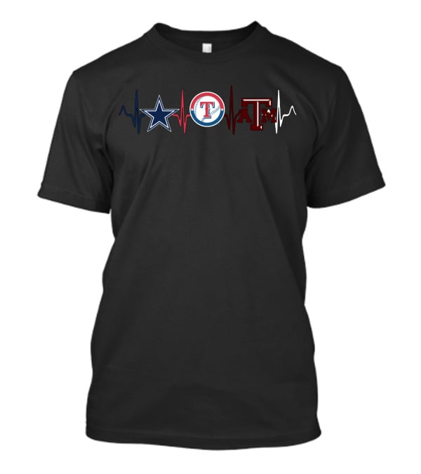 Dallas Cowboys Texas Rangers Texas A&M Logo Heartbeat T-Shirt