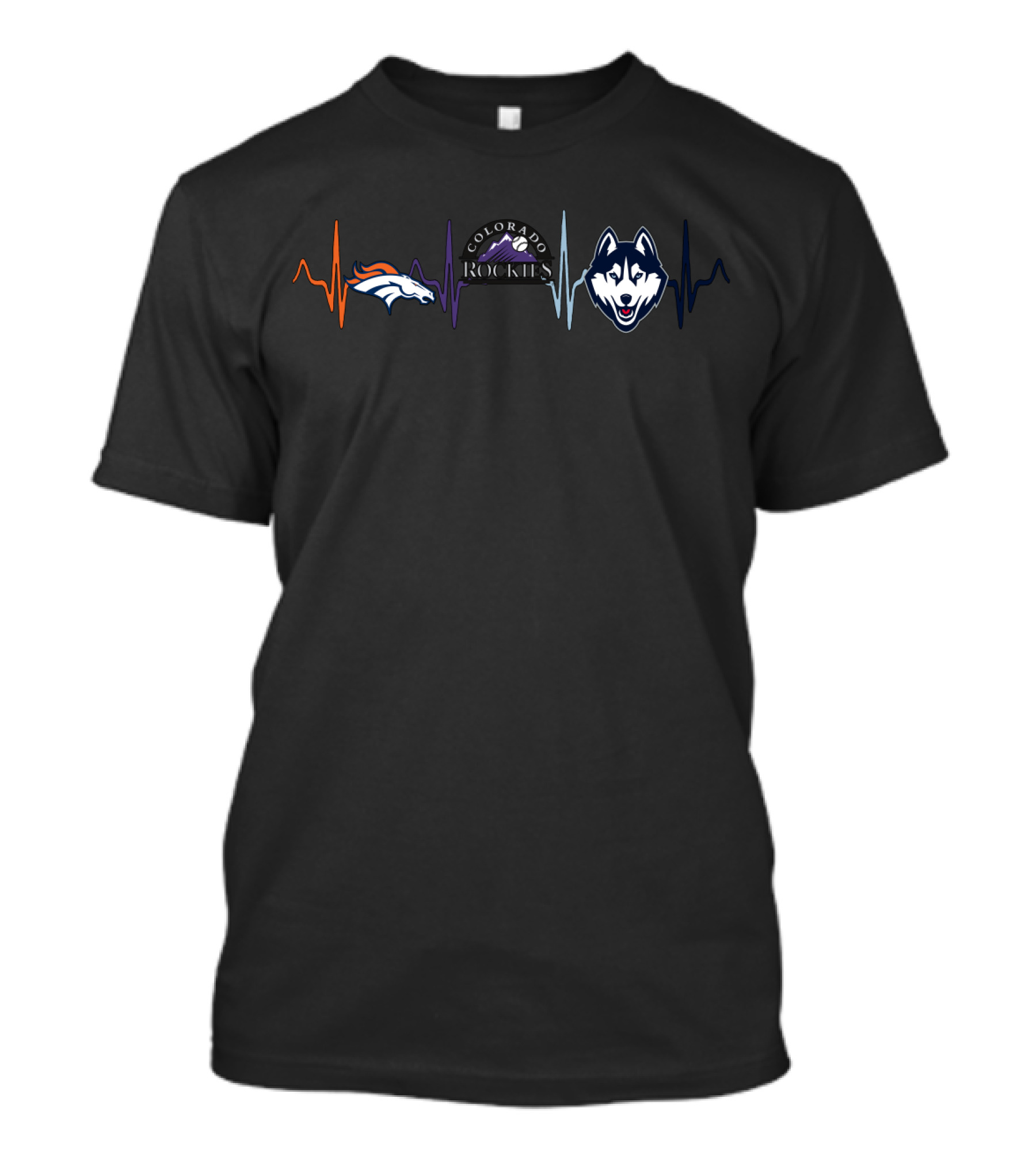 Love Broncos Colorado Rockies Huskies Heartbeat T-Shirt