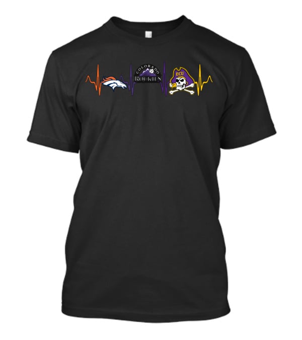 Denver Broncos Colorado Rockies Ecu Pirates Heartbeat T-Shirt