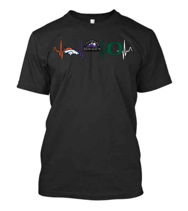 Love Broncos Colorado Rockies Oregon Ducks Heartbeat T-Shirt