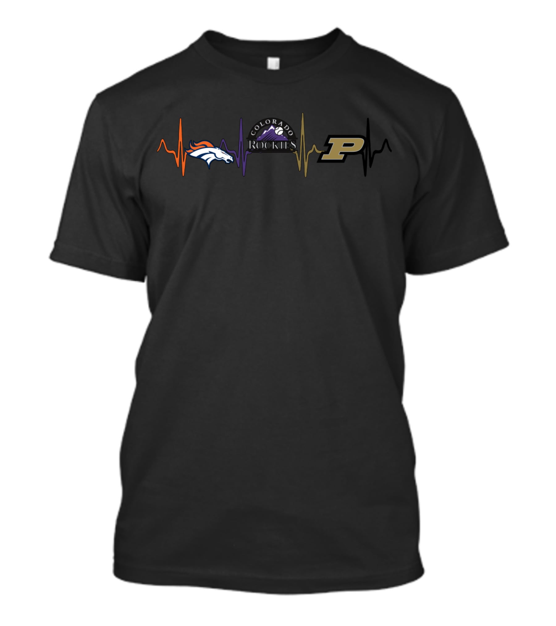 Love Denver Broncos Colorado Rockies Purdue Boilermakers Heartbeat T-Shirt