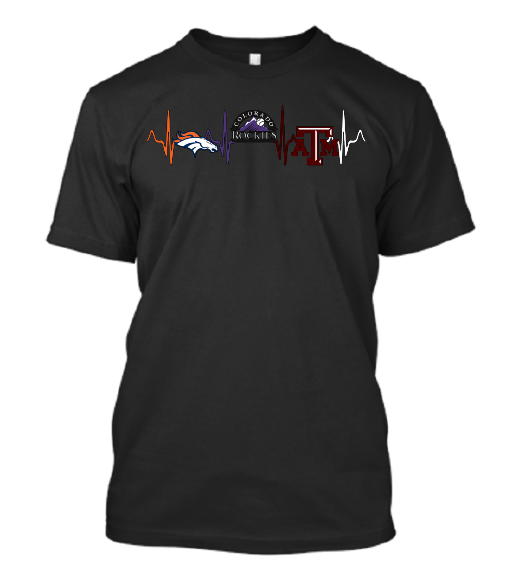 Love Denver Broncos Colorado Rockies Texas A&M Heartbeat T-Shirt