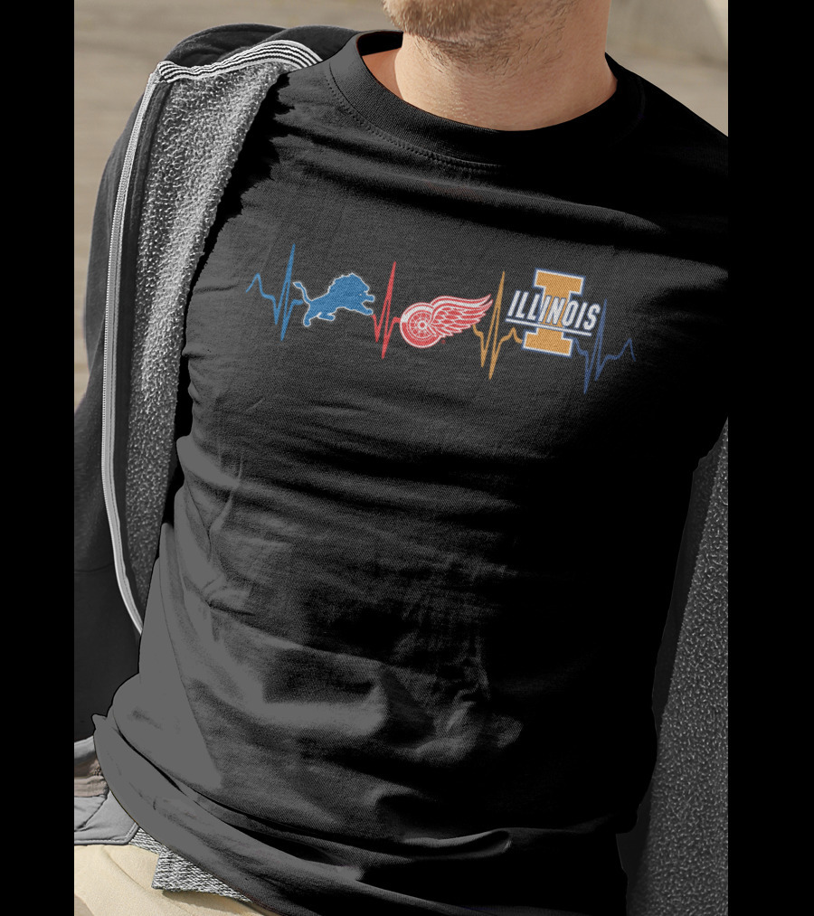 Detroit Lions Red Wings Illinois Heartbeat T-Shirt