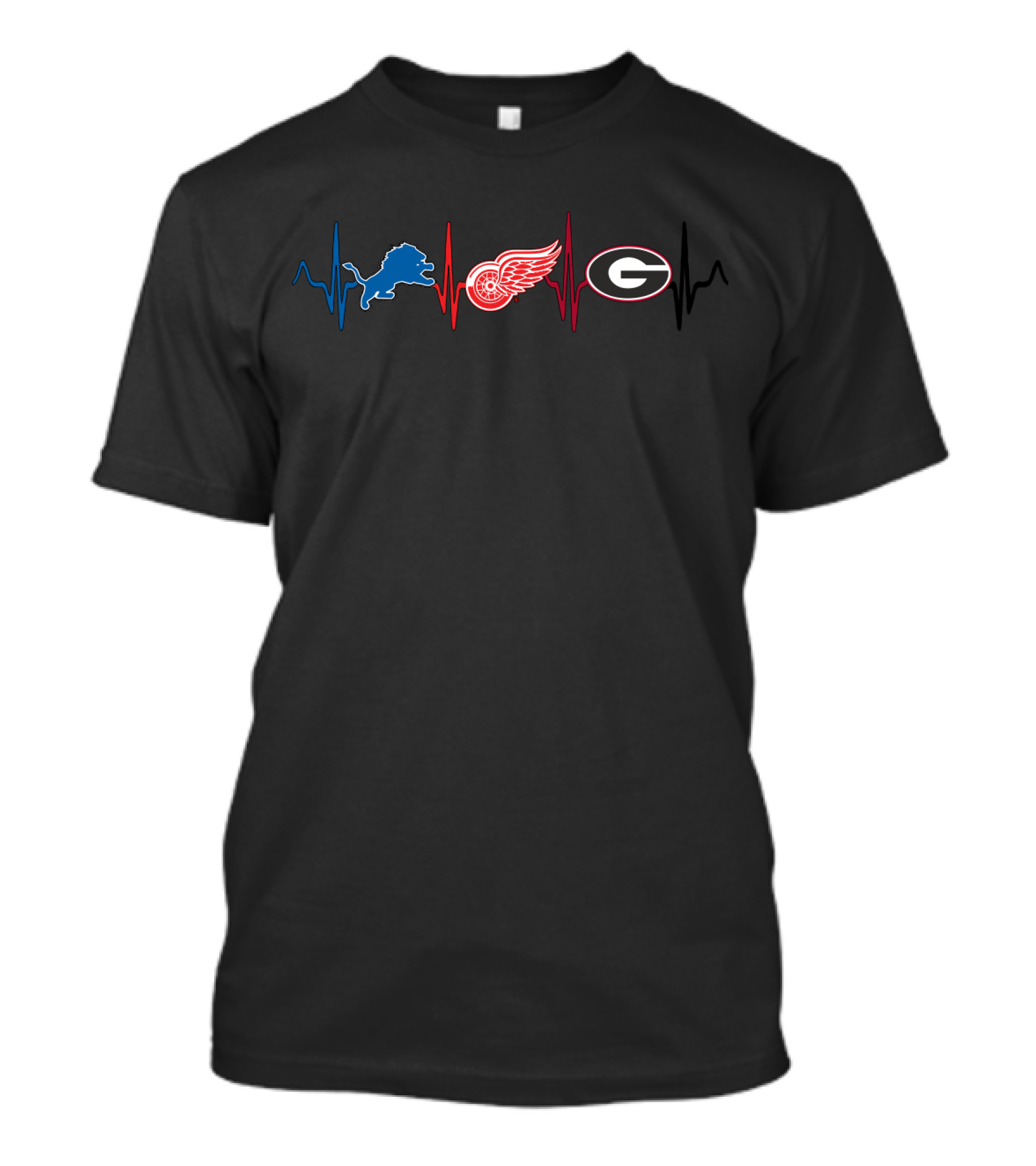 Detroit Lions Red Wings Georgia Bulldogs Heartbeat T-Shirt