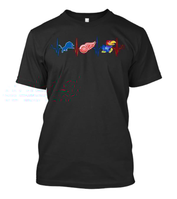 Detroit Lions Detroit Red Wings Kansas Jayhawks Heartbeat With Kj T-Shirt