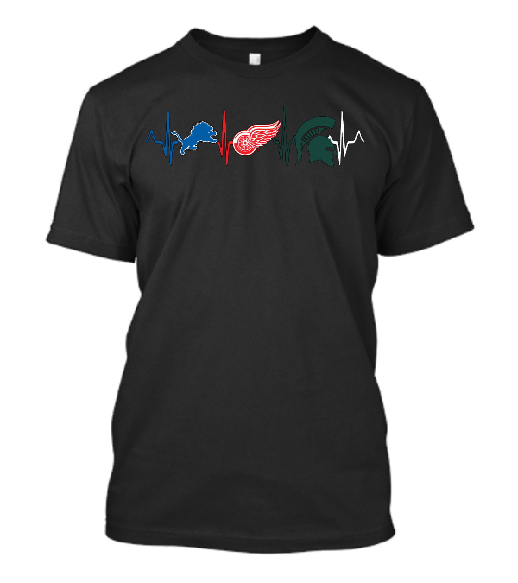 Detroit Lions Red Wings Msu Spartan Heartbeat Love Lions With Wings With Mss T-Shirt