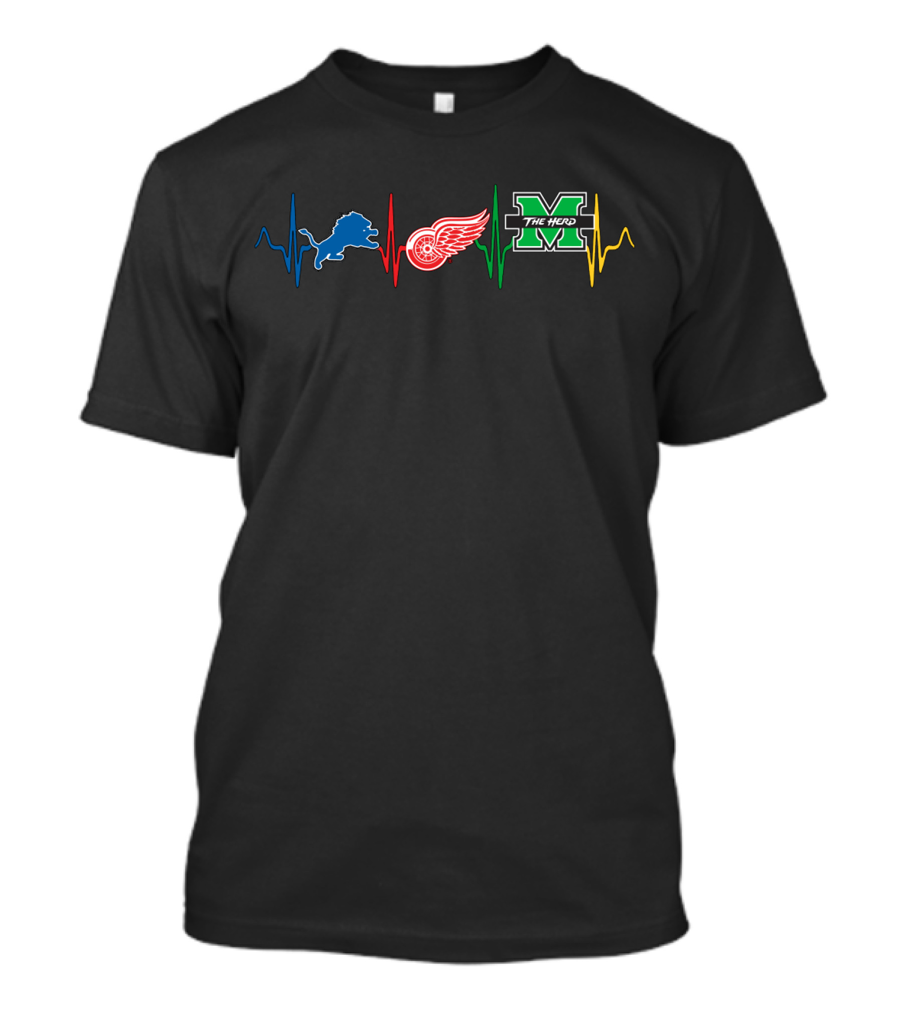 Detroit Lions Red Wings Marshall Thundering Herd Heartbeat T-Shirt
