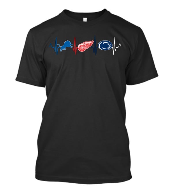 Detroit Lions Red Wings Penn State Heartbeat T-Shirt