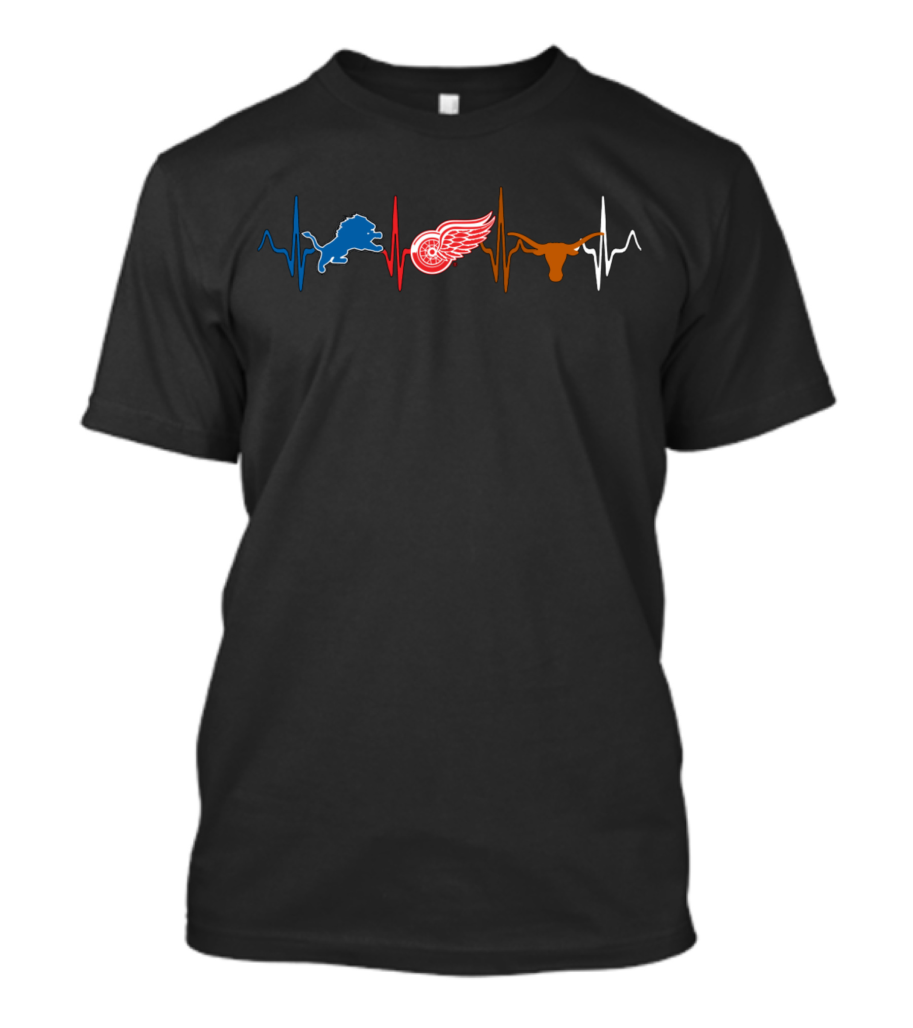 Detroit Lions Red Wings Texas Longhorns Heartbeat Line T-Shirt