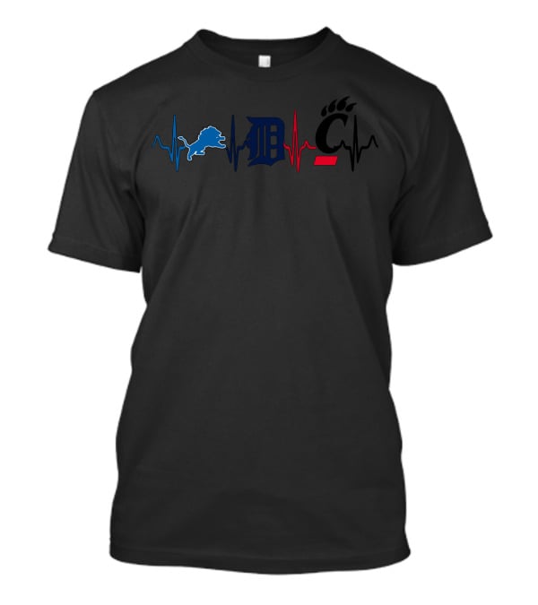 Detroit Lions Tigers Cincinnati Bearcats Heartbeat T-Shirt