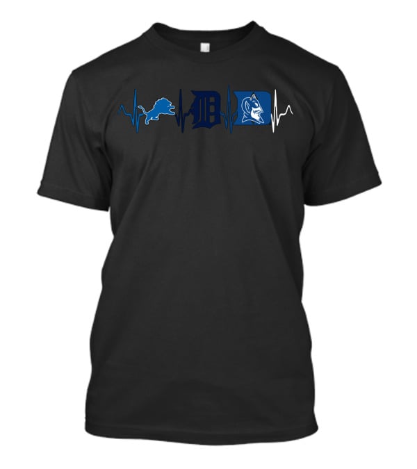 Detroit Tigers Lions Duke Blue Devils Heartbeat T-Shirt