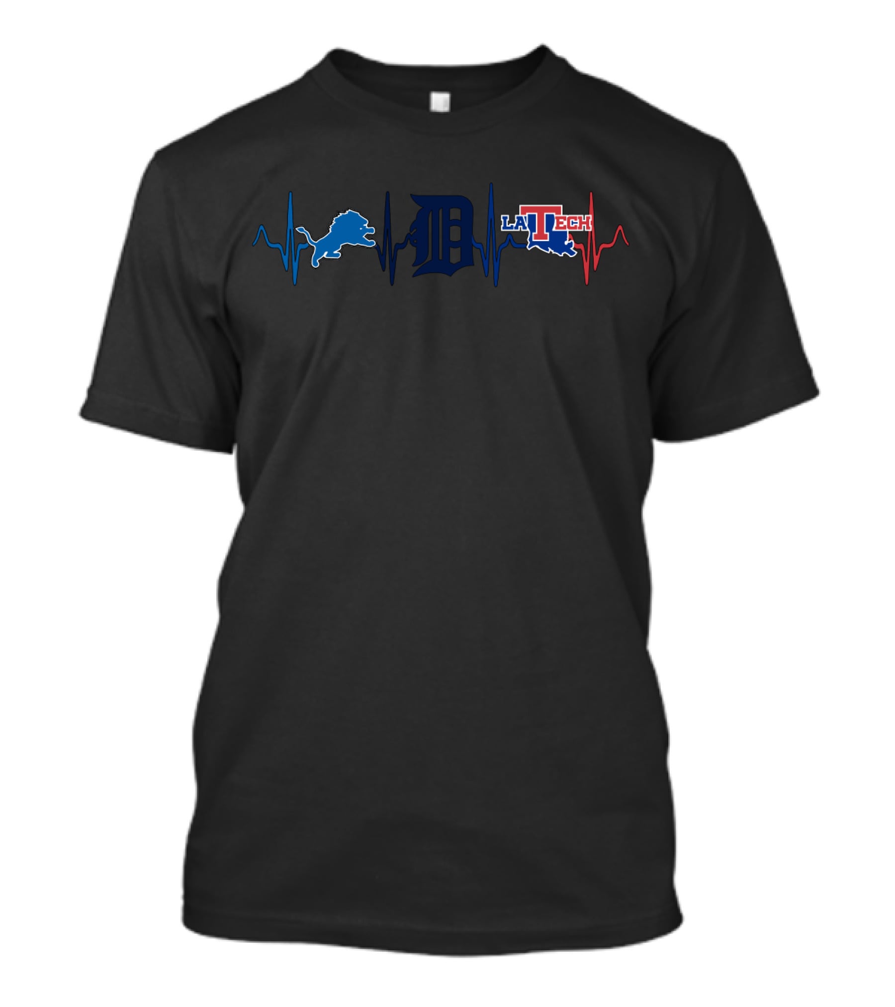 Detroit Lions And Tigers Heartbeat With La Tech T-Shirt