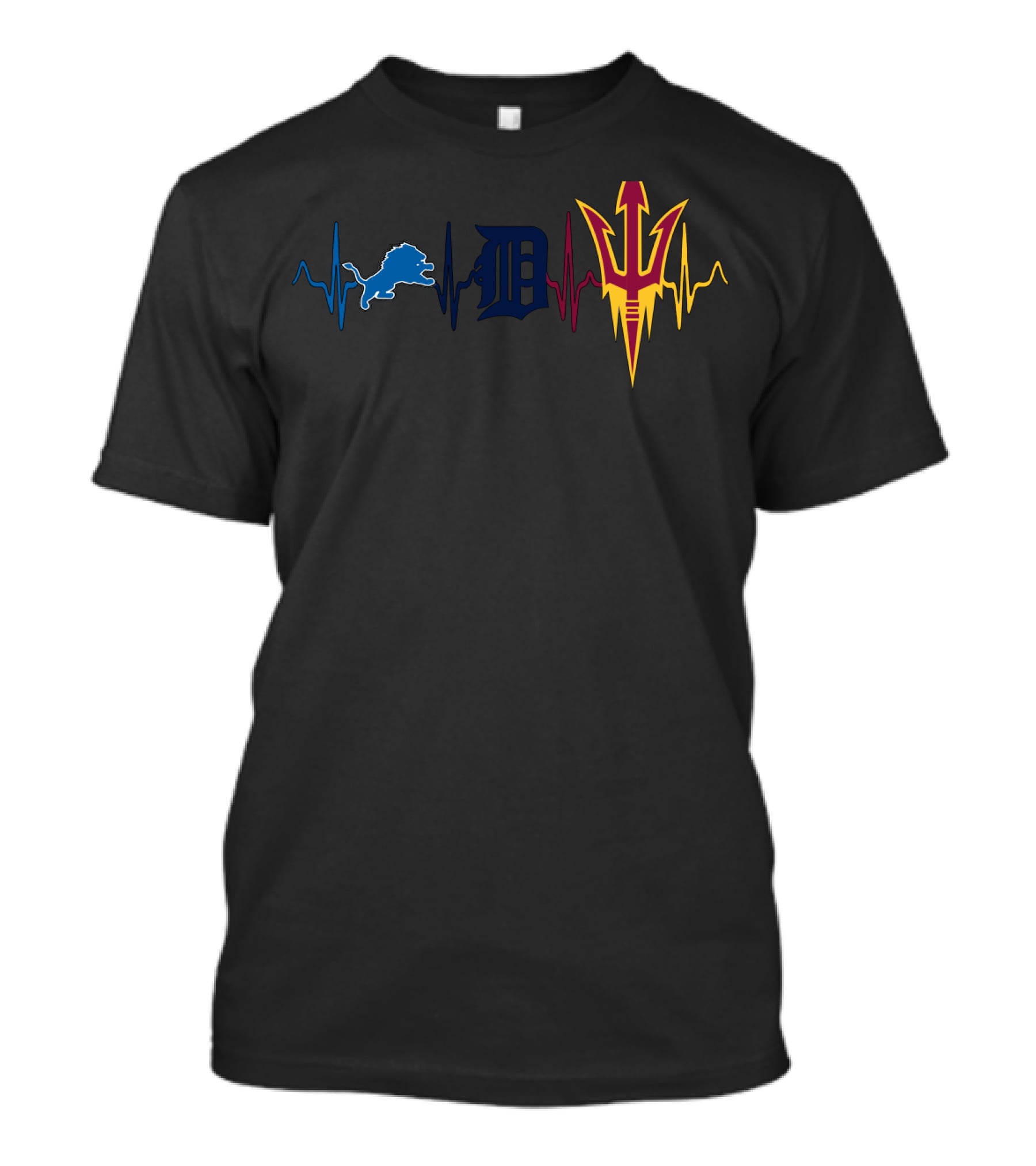 Detroit Lions Detroit Tigers Arizona State Sun Devils Heartbeat T-Shirt