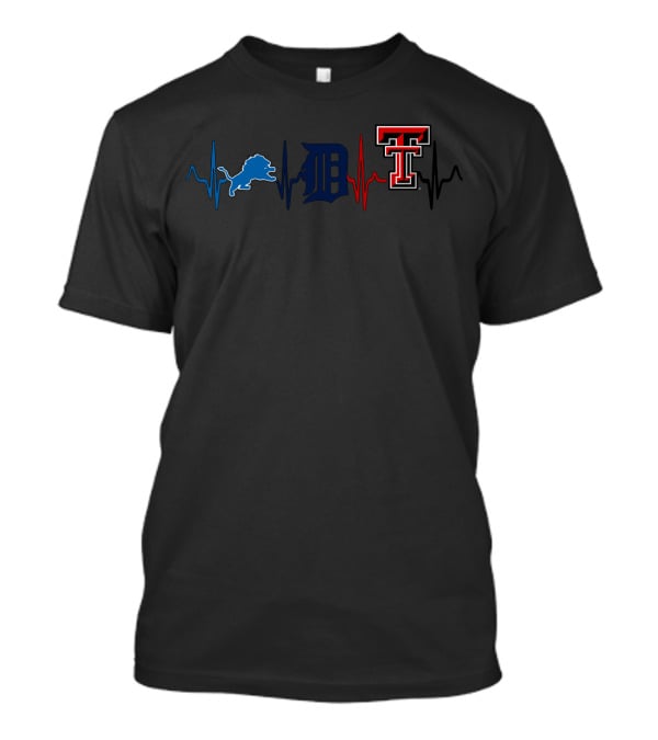 Detroit Lions Detroit Tigers Texas Tech Red Raiders Heartbeat T-Shirt