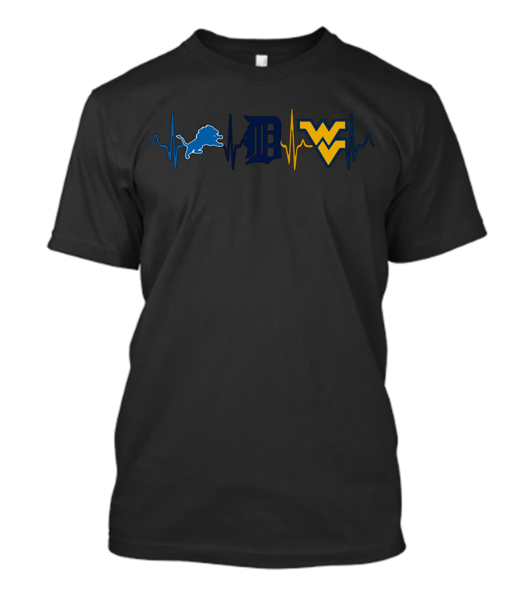 Detroit Lions Tigers West Virginia Mountaineers Heartbeat T-Shirt