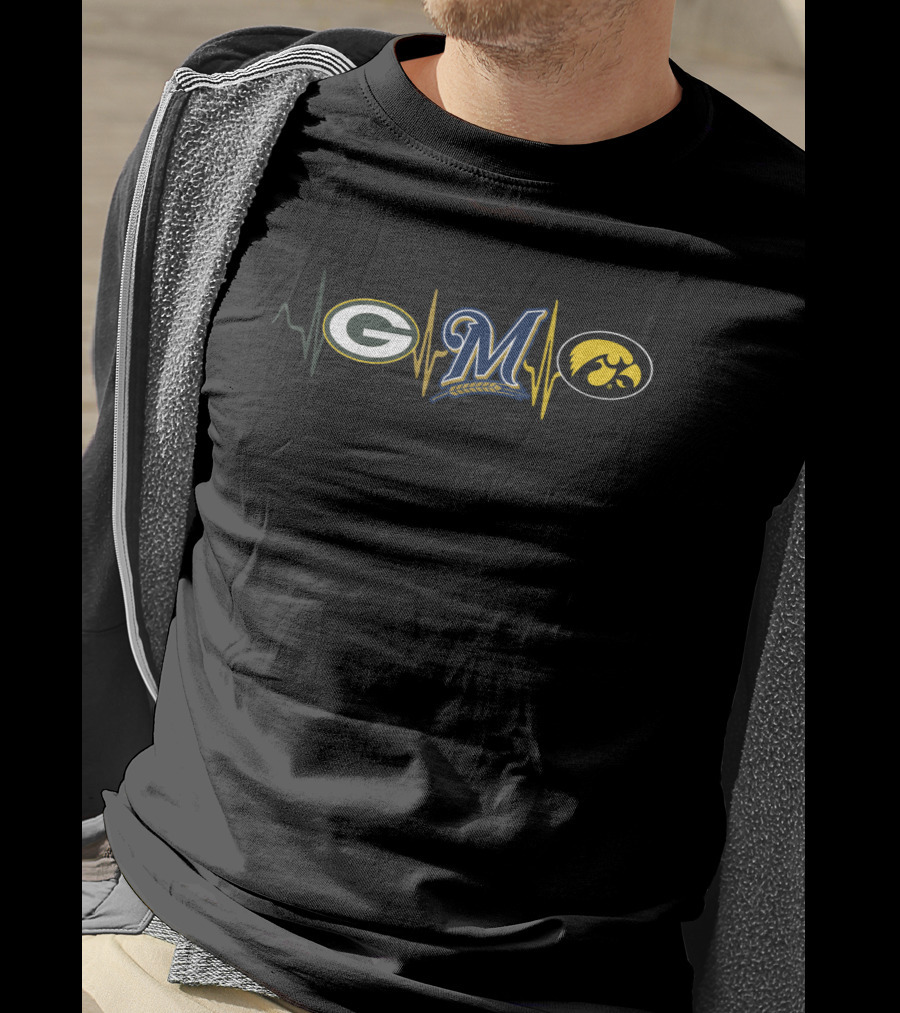 Packers Brewers Hawkeyes Heartbeat T-Shirt