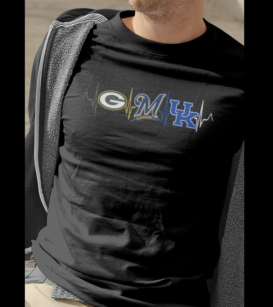 Packers Brewers Kentucky Wildcats Heartbeat T-Shirt