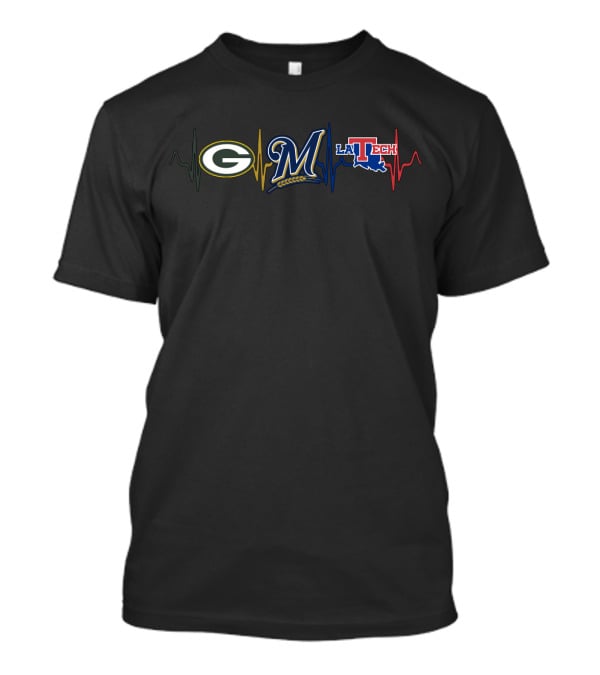 Green Bay Packers Milwaukee Brewers Louisiana Tech Heartbeat T-Shirt