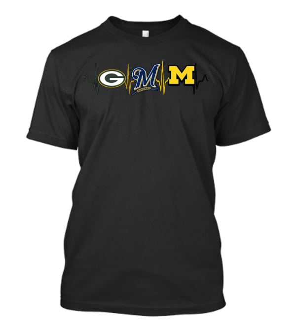 Green Bay Packers Milwaukee Brewers Michigan Wolverines Heartbeat T-Shirt