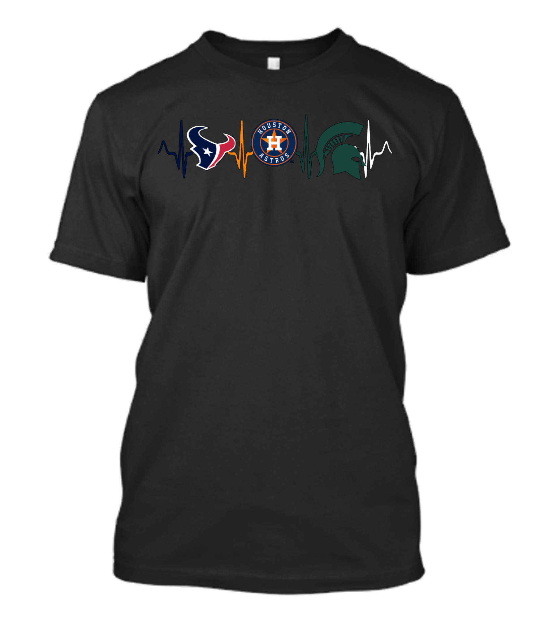 Houston Texans And Astros Fan Heartbeat With Spartans Helmet T-Shirt