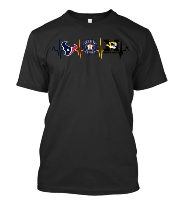 Houston Texans Houston Astros Missouri Tigers Heartbeat T-Shirt