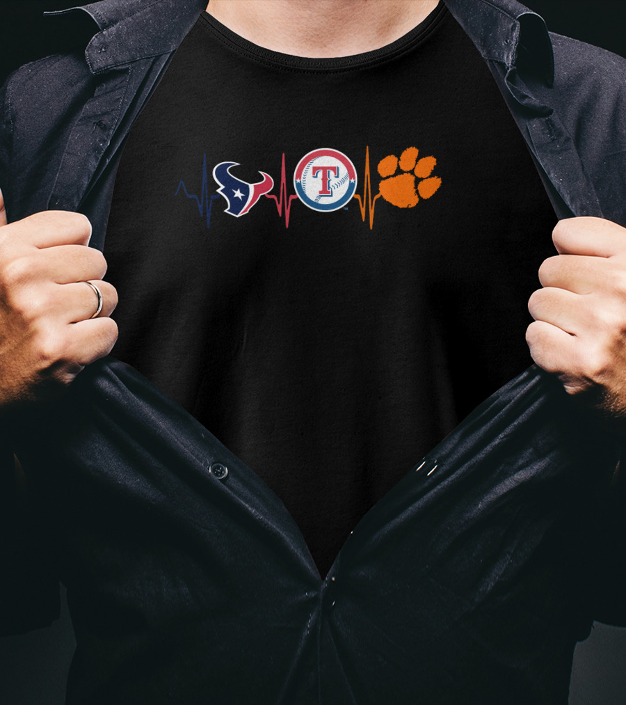 Love Texans Rangers Clemson Paw Heartbeat T-Shirt