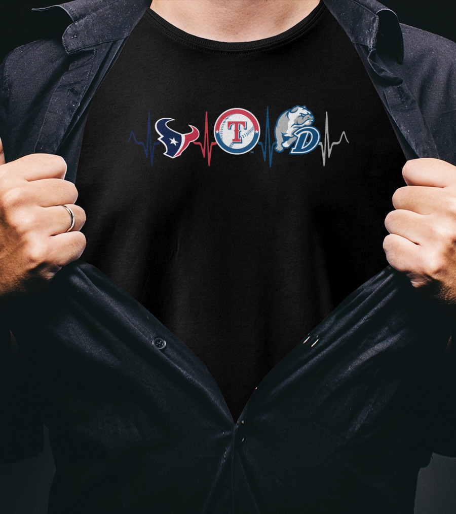 Love Texans Rangers Db Sports Heartbeat T-Shirt