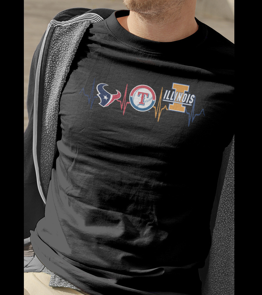 Texans Rangers Illinois Heartbeat T-Shirt