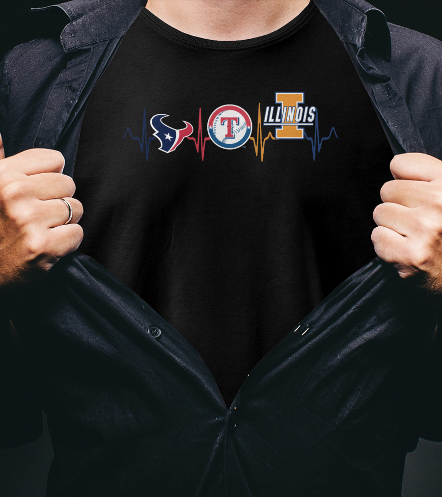 Texans Rangers Illinois Heartbeat T-Shirt