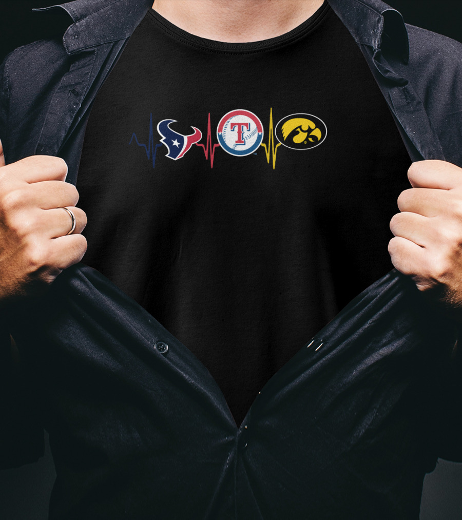 Love Texans Rangers Iowa Hawkeyes Heartbeat T-Shirt