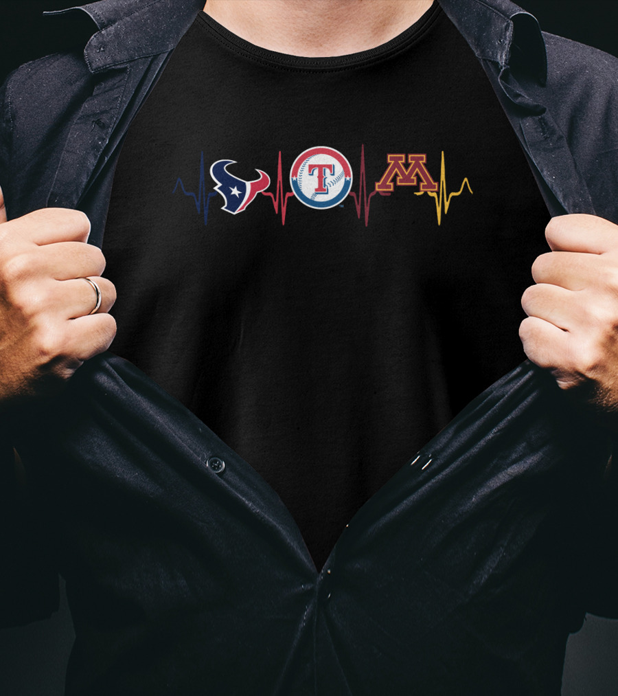 Houston Texans Texas Rangers Minnesota Golden Gophers Heartbeat T-Shirt