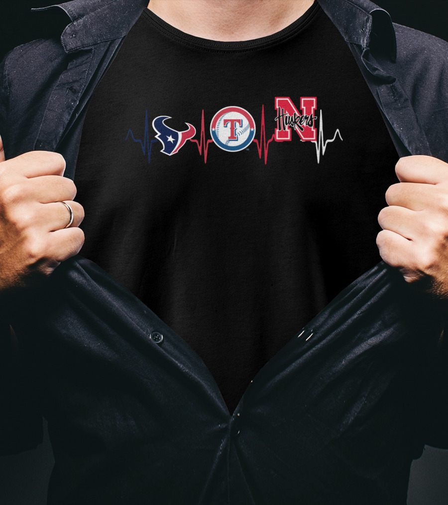 Love Texans Rangers Nebraska Cornhuskers Heartbeat T-Shirt
