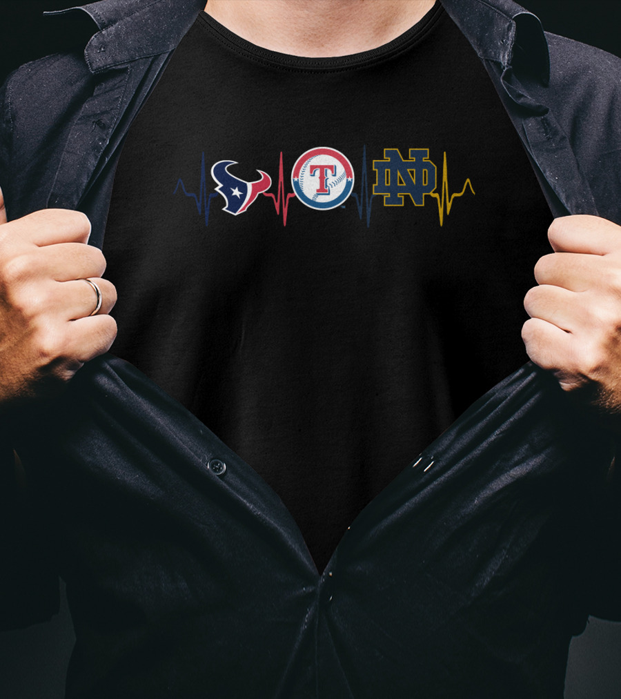 Love Texans Rangers Notre Dame Heartbeat Icons T-Shirt