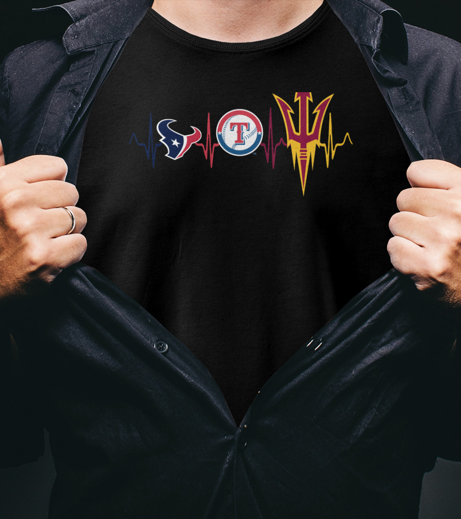 Houston Texans Texas Rangers Arizona State Sun Devils Heartbeat T-Shirt