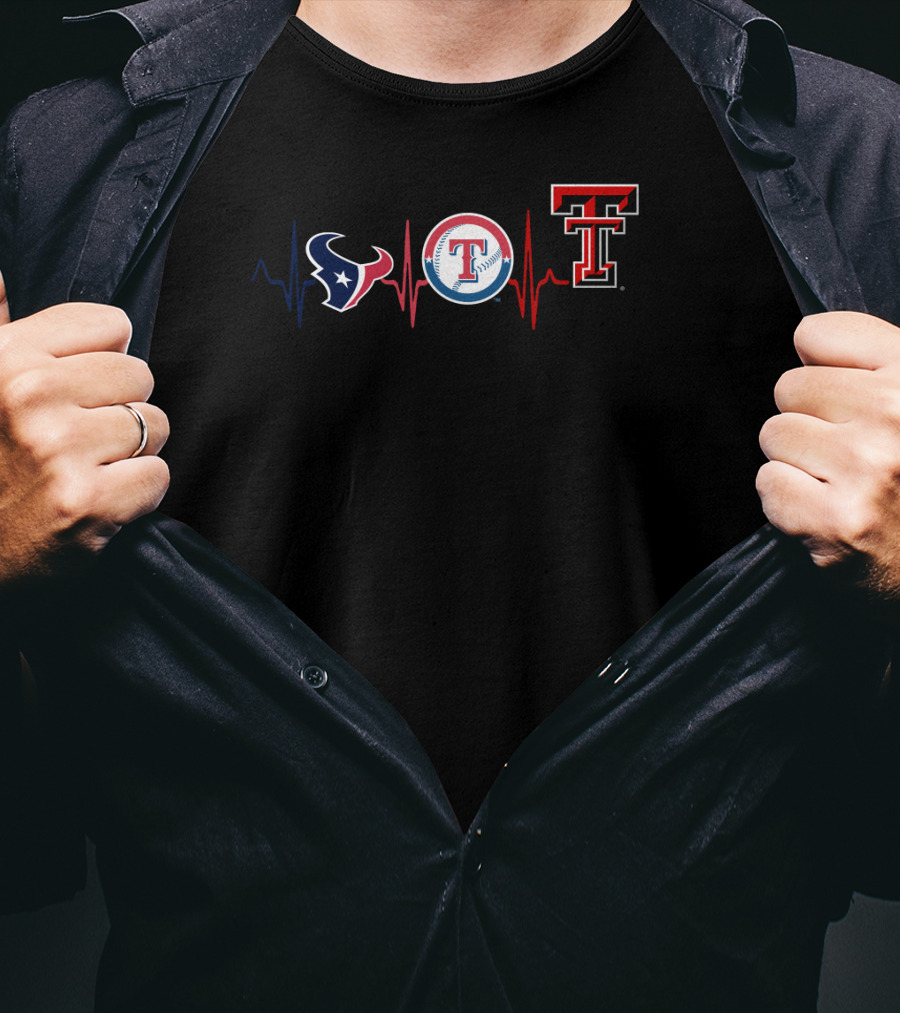 Texans Rangers Texas Tech Heartbeat T-Shirt