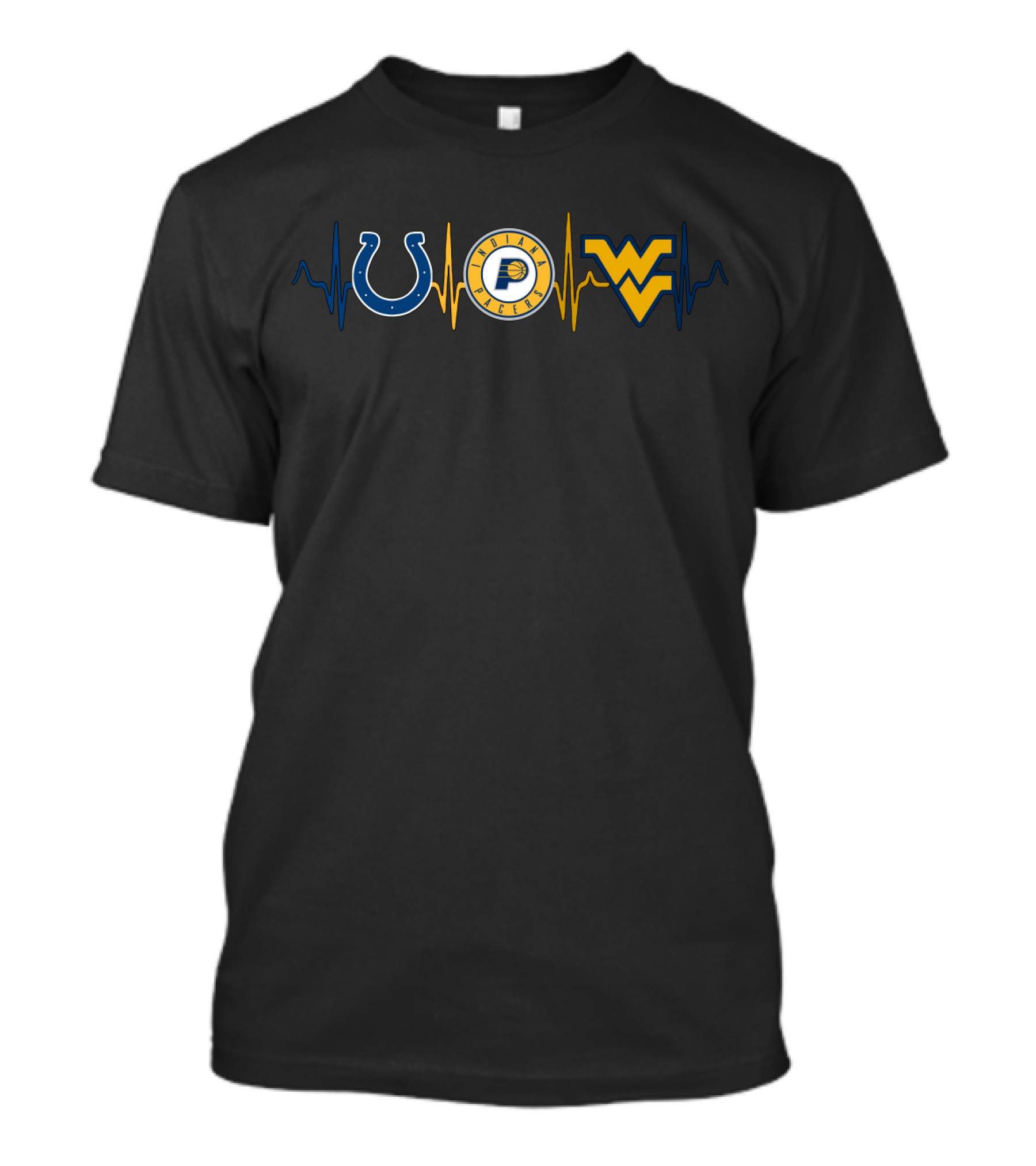 Love Colts Pacers West Virginia Mountaineers Heartbeat T-Shirt