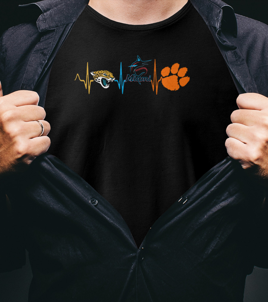 Jacksonville Jaguars Miami Marlins Clemson Tigers Heartbeat T-Shirt