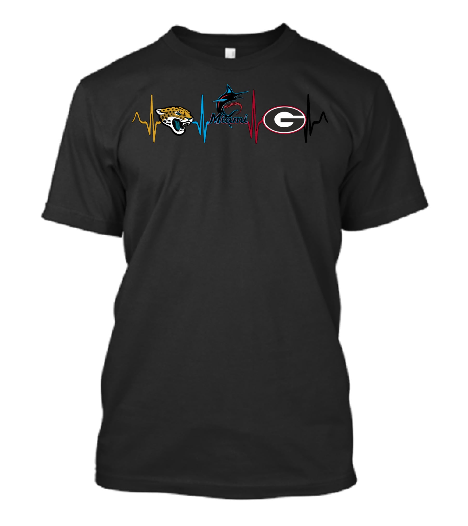 Jacksonville Jaguars Miami Marlins Georgia Bulldogs Heartbeat T-Shirt