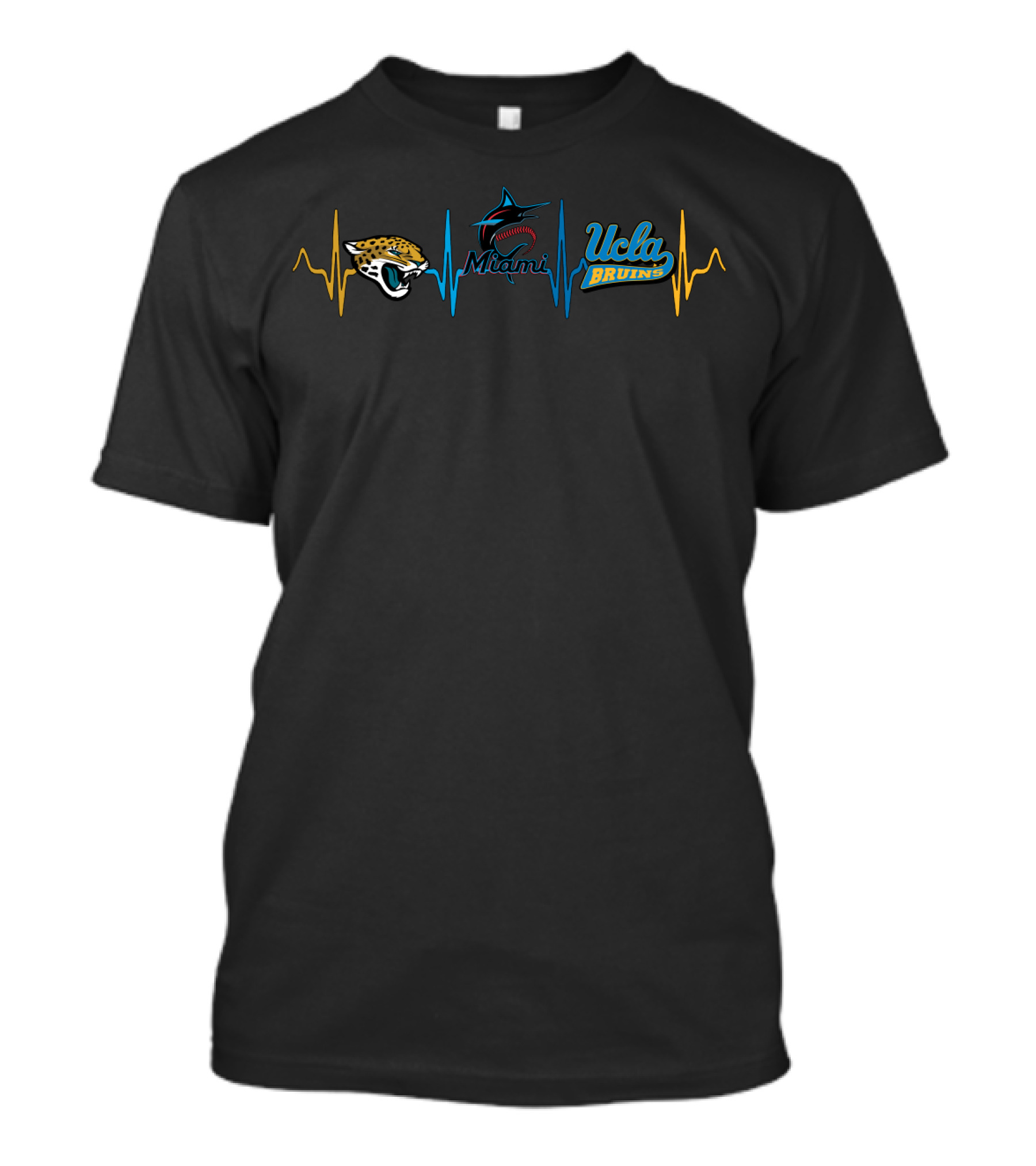Jacksonville Jaguars Miami Marlins Ucla Bruins Heartbeat T-Shirt