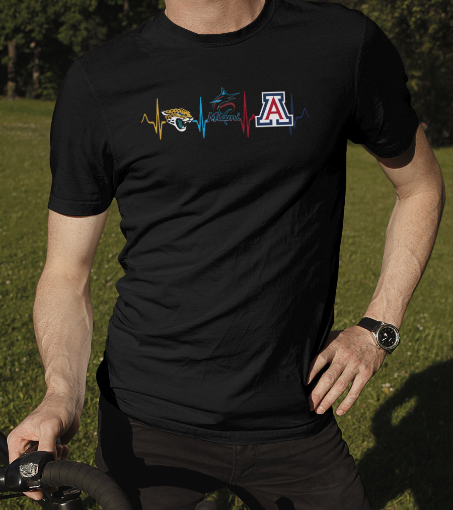 Jacksonville Jaguars Miami Marlins Arizona Wildcats Heartbeat T-Shirt