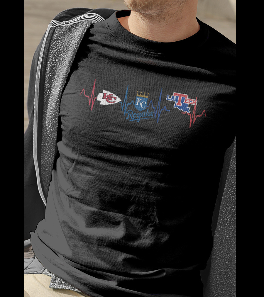 Kansas City Chiefs Royals Louisiana Tech Bulldogs Heartbeat T-Shirt