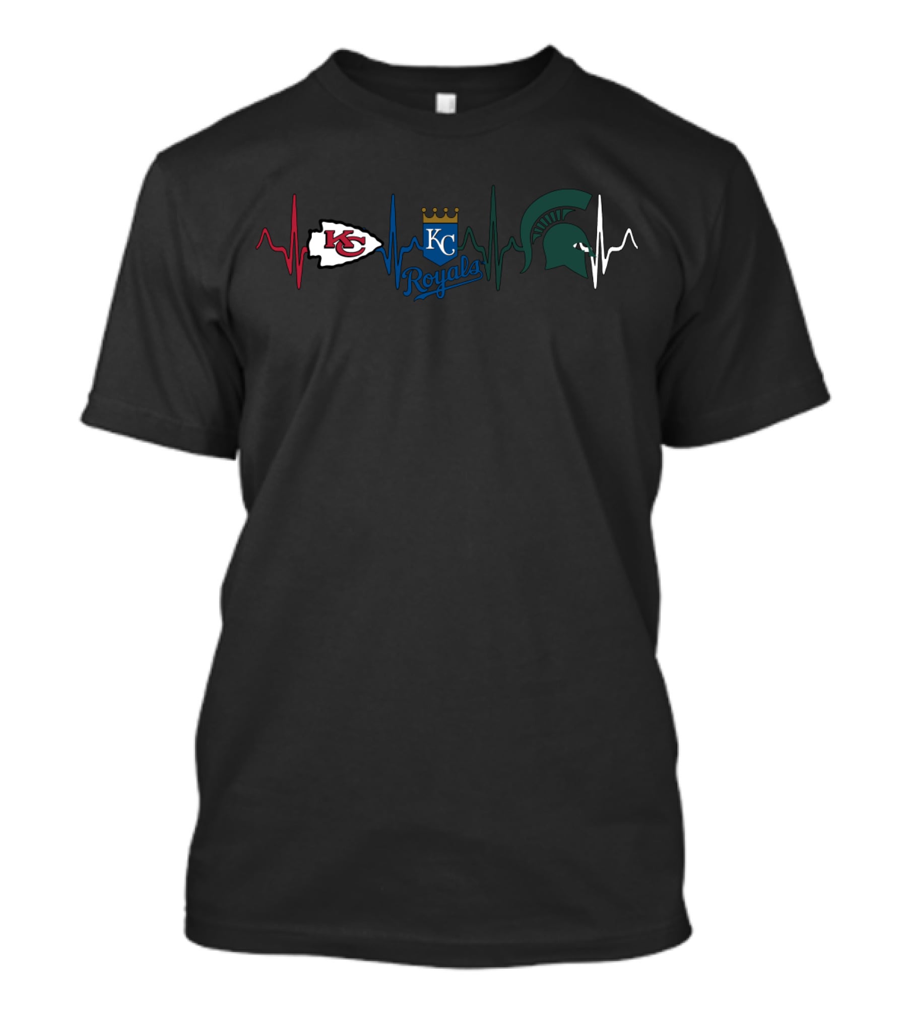 Kansas City Chiefs Royals Michigan State Spartans Heartbeat T-Shirt