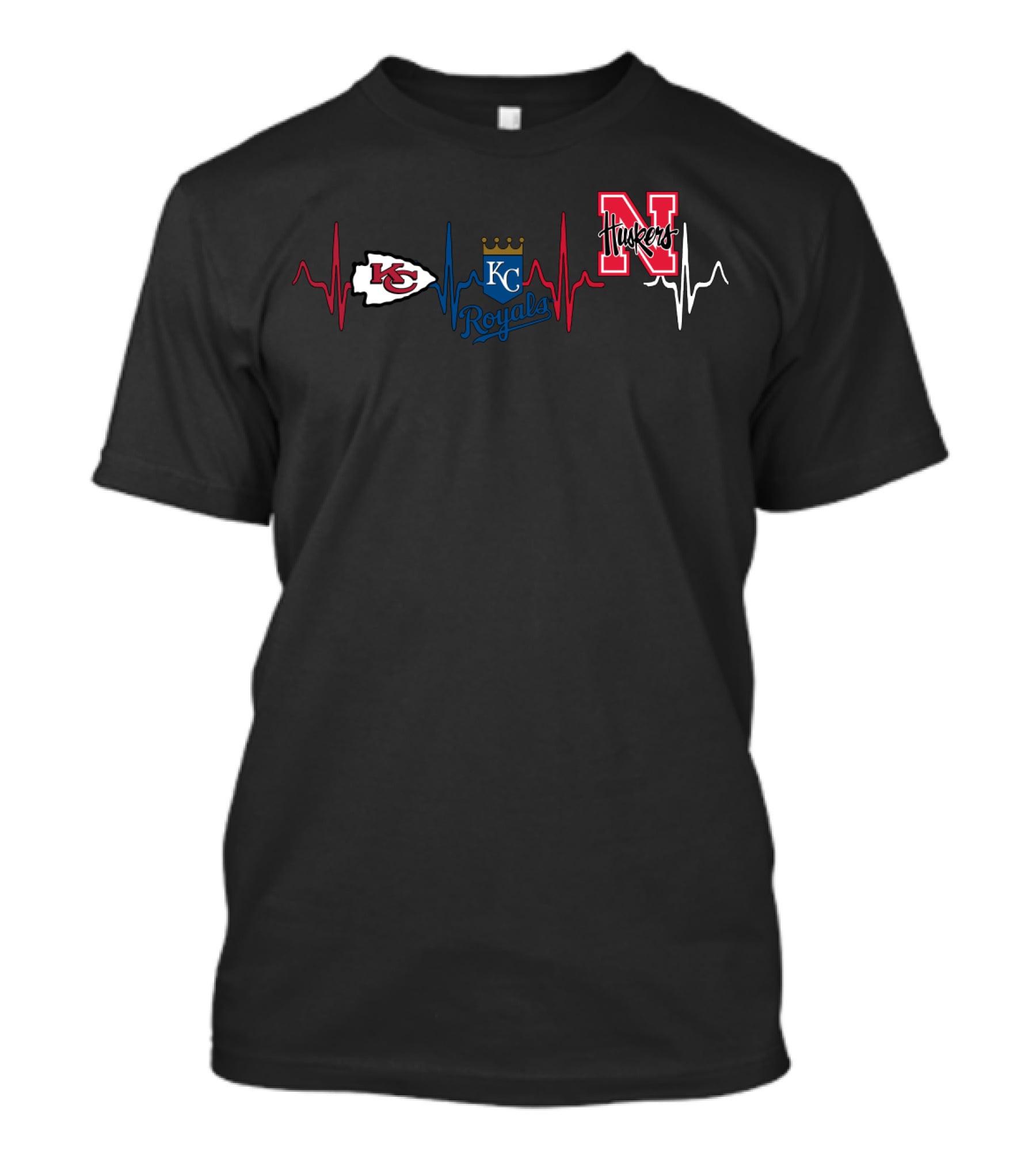 Kansas City Chiefs Kansas City Royals Nebraska Huskers Heartbeat T-Shirt