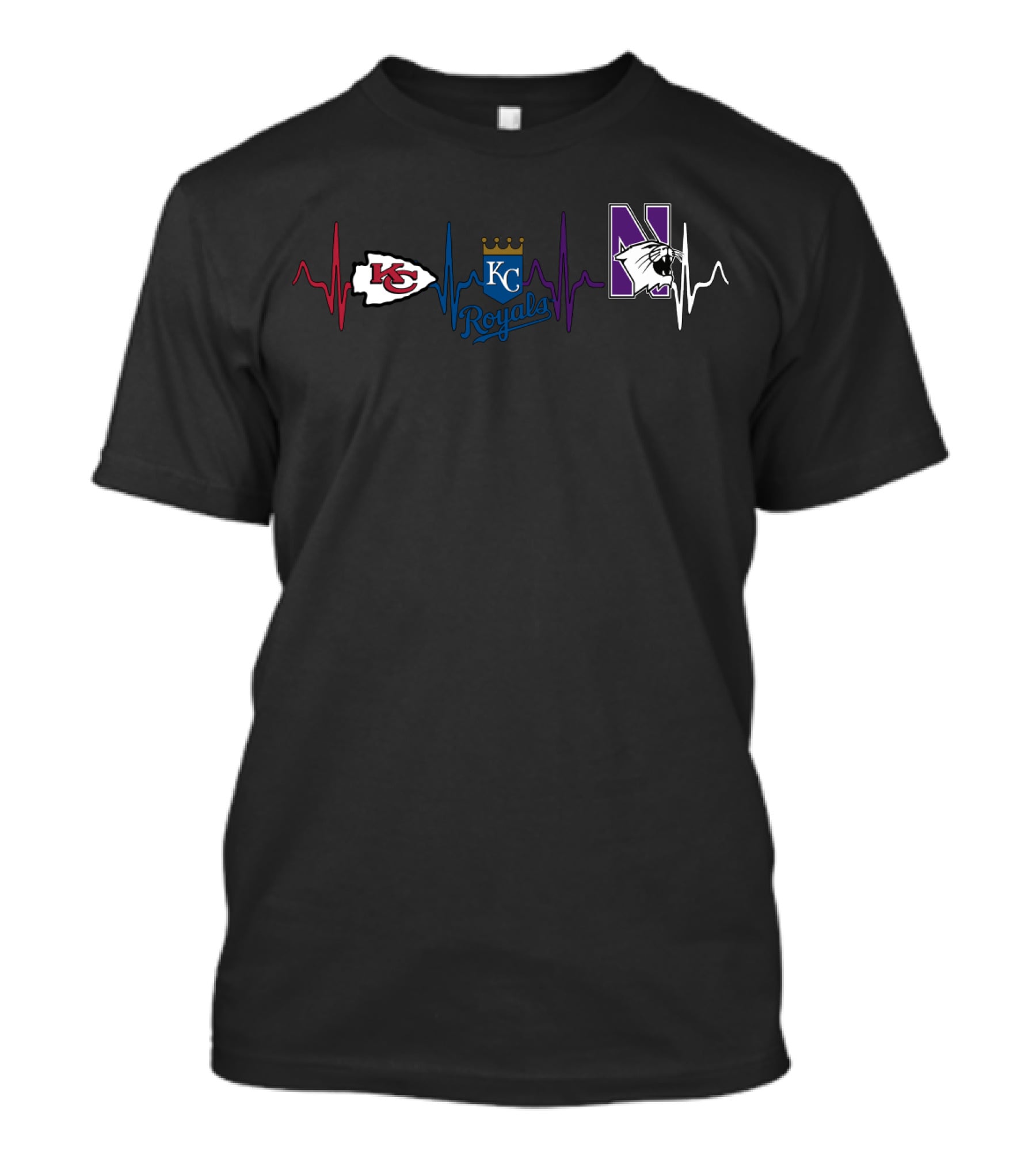 Love Chiefs Royals Northwestern Wildcats Heartbeat T-Shirt