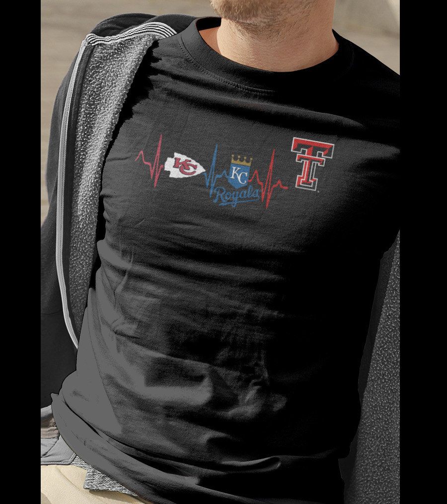 Kansas City Chiefs Kc Royals Texas Tech Red Raiders Heartbeat T-Shirt