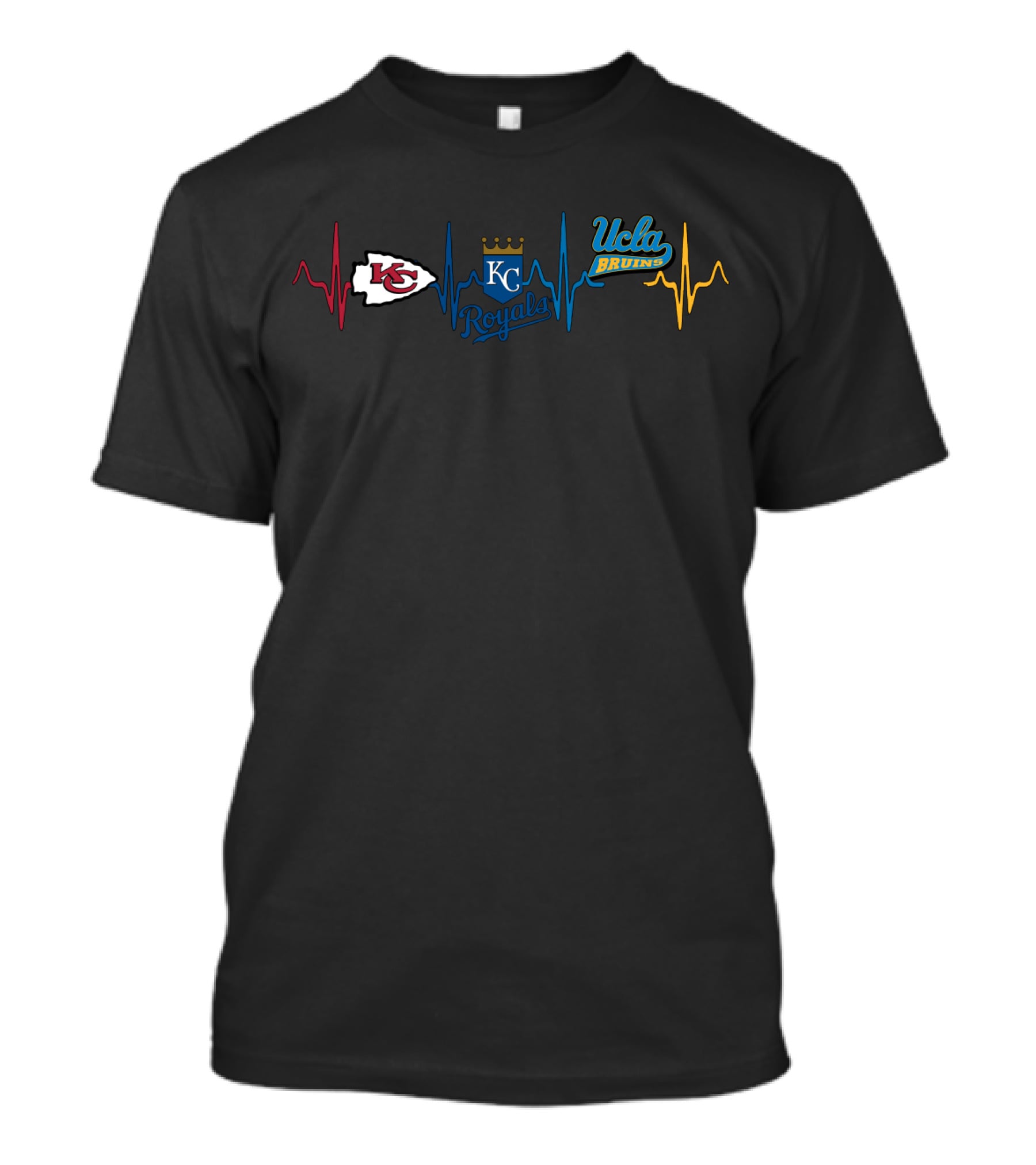 Kansas City Chiefs And Royals Ucla Bruins Heartbeat T-Shirt