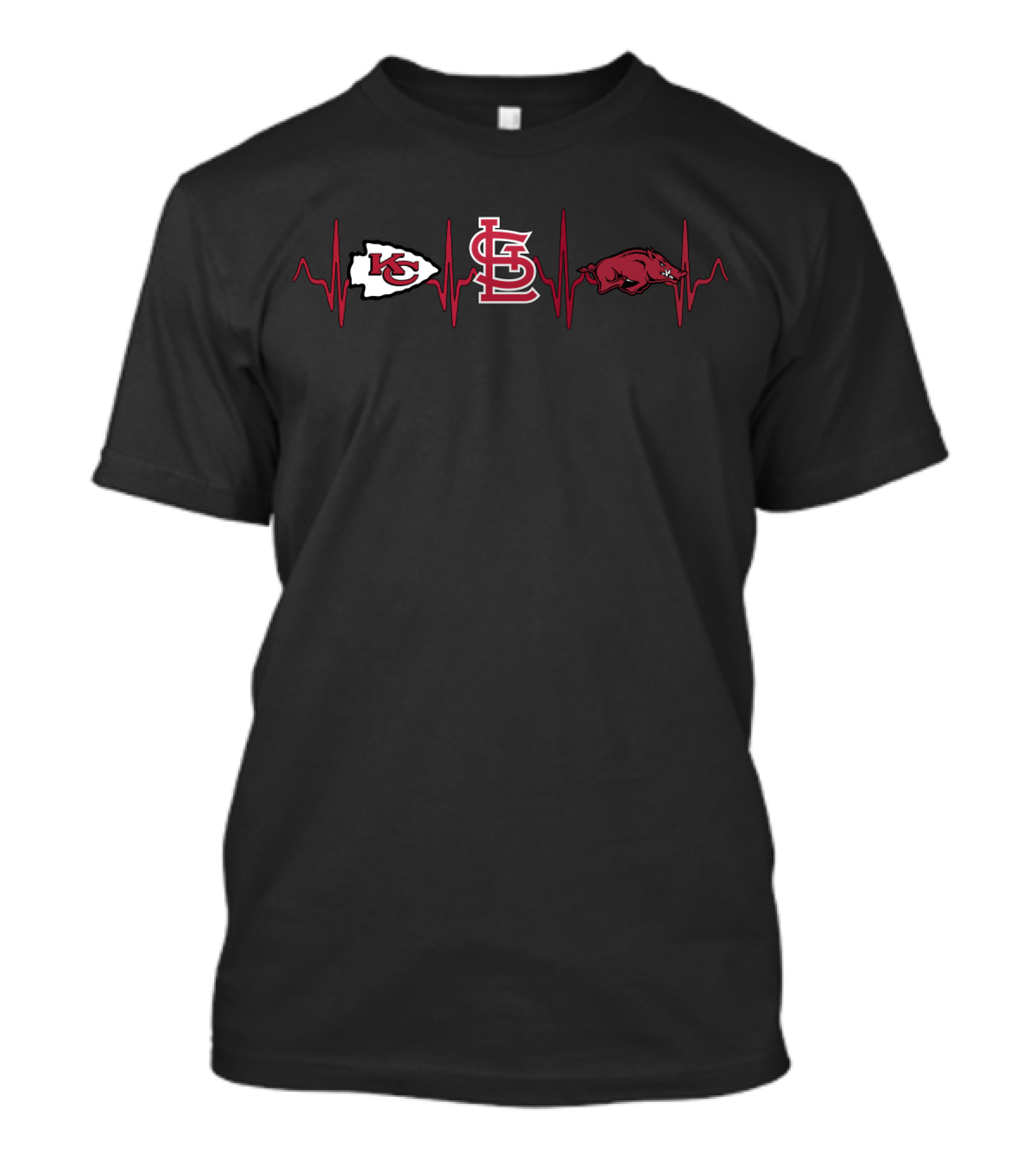 Kansas City Chiefs St. Louis Cardinals Arkansas Razorbacks Heartbeat Fan T-Shirt
